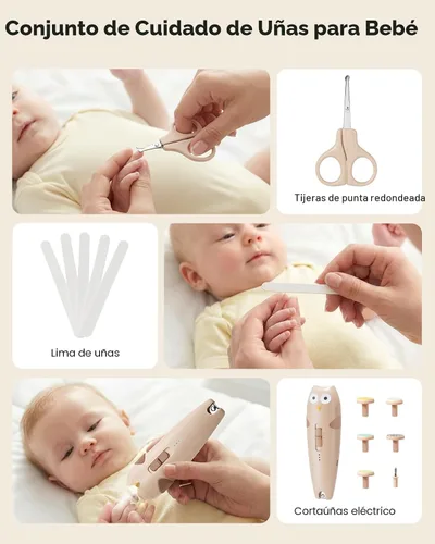 Miniatura 7 de Lictin Kit de Cuidado de Salud y Aseo para Bebé, Cortaúñas Eléctrico Recargable para Bebé 26 en 1, Lima de Uñas Segura para Bebé con Luz Automática