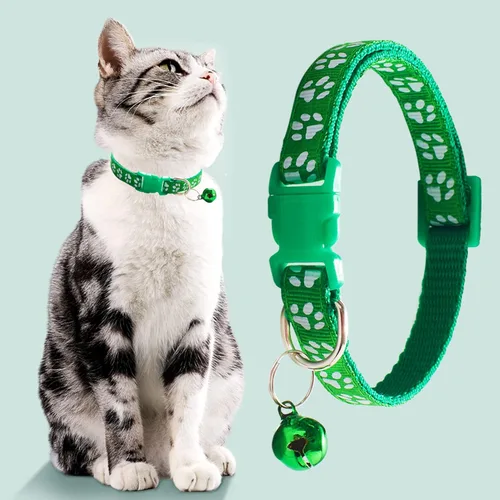 Miniatura 4 de Jecikelon 6 collares ajustables para cachorros, collar de poliéster para gatos con campana, collar básico para perros pequeños (S, pata 1)
