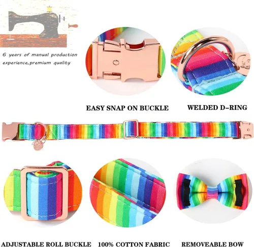 Miniatura 4 de DOGWONG Collar de perro arcoíris con bonito lazo para el Mes del Orgullo LGBT - Collar ajustable y cómodo para perros grandes, medianos y pequeños