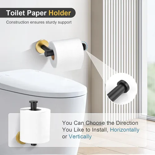 Miniatura 4 de TQKAG Juego de accesorios de baño negro y dorado de 5 piezas, juego de toalleros redondos de acero inoxidable de 23.6 pulgadas para baño montado