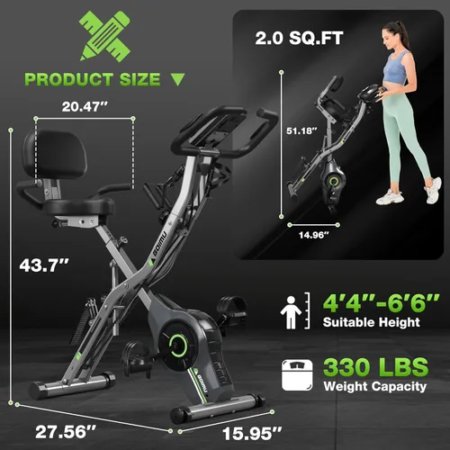Miniatura 9 de Bicicleta de Ejercicio, Bicicleta Estática Plegable 5 en 1 para Personas Mayores, Resistencia Magnética Ajustable de 16 Niveles, Bicicleta de Gris
