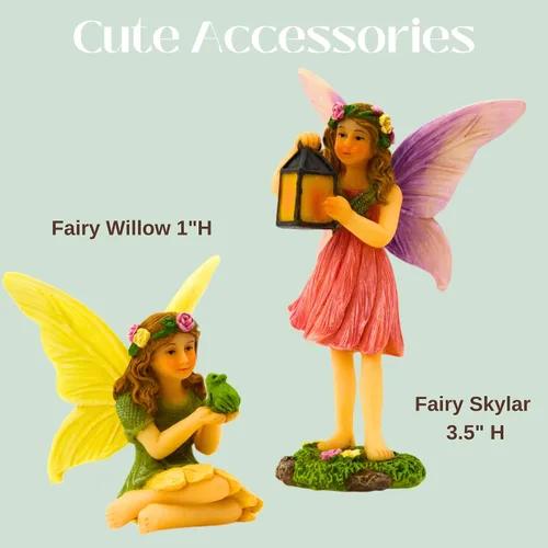 Miniatura 5 de PRETMANNS Fairies for Fairy Garden - Lindos accesorios para un jardín en miniatura al aire libre con figuras y un letrero - Suministros coloridos
