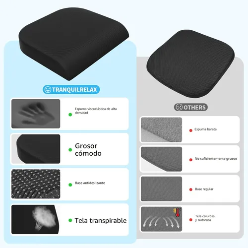 Miniatura 5 de TranquilRelax - Cojín grande para asiento de espuma viscoelástica para largas horas de sentado en silla de oficina, asiento de coche, almohadilla
