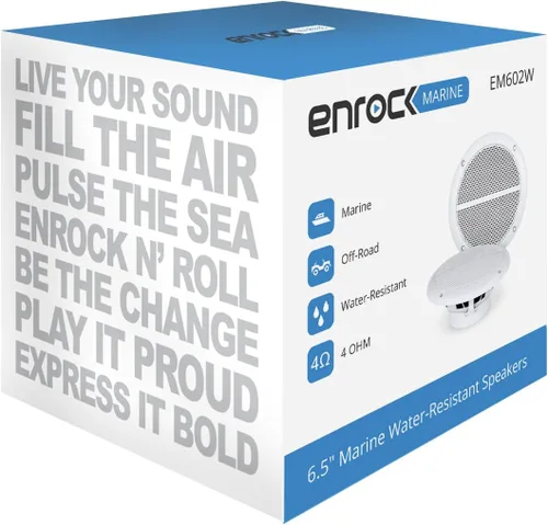 Miniatura 6 de Enrock - Altavoces marinos de rango completo de 2 vías de potencia máxima de 6.5 pulgadas, 90 W, color blanco, par