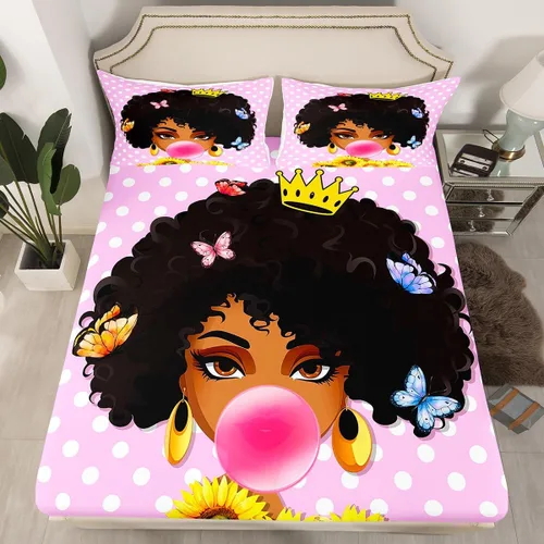 Miniatura 16 de Erosebridal Sábanas de cama de sirena azul para niñas, bonita sábana bajera ajustable de unicornio, 2 piezas, ropa de cama de arcoíris femenino