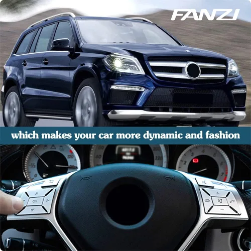 Miniatura 7 de Moldura de botón del volante de automóvil Decoración interior Compatible con Mercedes Benz SL GL GLA CLA CLS GLK SLK A B C E M G Class - Plata Plata