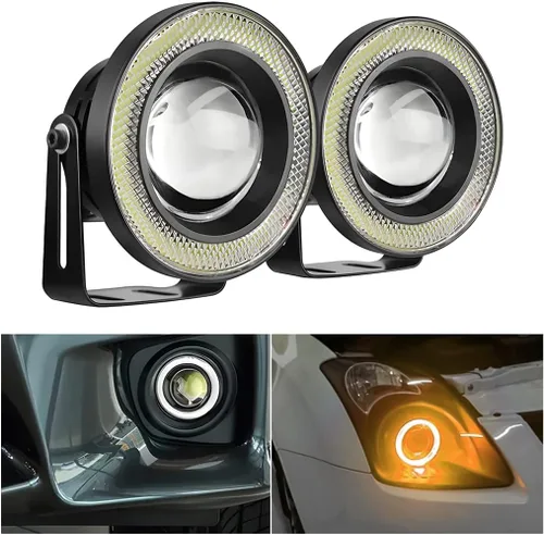 Miniatura 7 de 2 Luces Antiniebla de Ojo de Ángel para Automóvil, Lámpara LED COB Redonda de Alta Potencia Brillante con Aros de Ojo de Ángel de Halo Blanco Faro