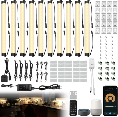 Kit de luces LED para debajo del gabinete, tira regulable inteligente LED regulable, barra conectable de 24 V, luces LED de mostrador para despensa,