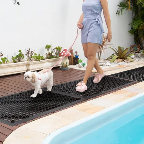 Miniatura 2 de Alfombrillas de goma antifatiga – Paquete de 2 alfombrillas antideslizantes de drenaje para puerta de entrada de restaurante – Uso en interiores
