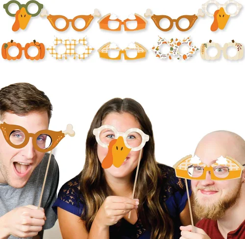 Miniatura 7 de Big Dot of Happiness Fall Friends - Gafas de Acción de Gracias, tarjetas de papel, kit de accesorios para cabina de fotos, 10