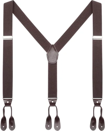 Miniatura 40 de AWAYTR Tirantes de botón marrón para hombre, tirantes elásticos ajustables en forma de Y