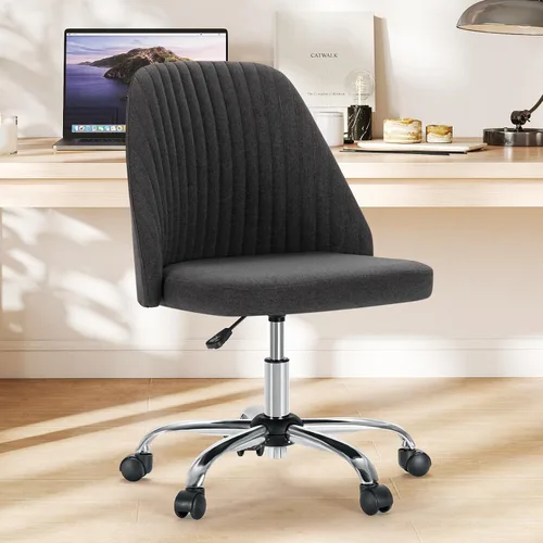 Miniatura 9 de Sweetcrispy Silla de tocador sin brazos, bonita y cómoda silla de escritorio para oficina en casa con ruedas, moderno asiento de trabajo tapizado