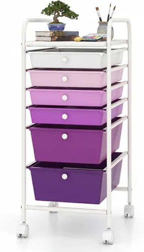 Miniatura 19 de COSTWAY Carrito de almacenamiento rodante con 4 cajones, carrito de almacenamiento de plástico y organizador con 4 cajones extraíbles, carrito