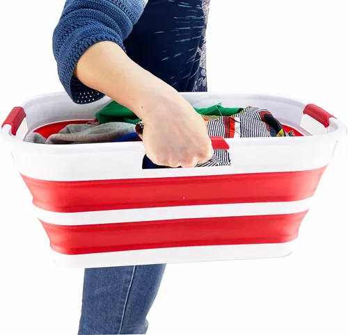 Miniatura 7 de SAMMART Cesta plegable de plástico de 21 litros (5.5 galones), contenedor de almacenamiento plegable y organizador, tina de lavado portátil, cesta