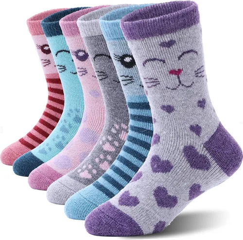 Miniatura 18 de ANTSANG Calcetines de Lana, Calcetines Térmicos Cálidos y Gruesos Tipo Crew Boot para Niños Pequeños, Niños y Niñas, 6 Pares