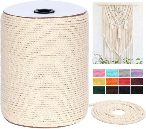 Miniatura 18 de Cuerda de macramé de 4 mm x 328 yardas (984 pies), cuerda de macramé de algodón natural - cuerda de algodón de macramé trenzada de 3 hilos