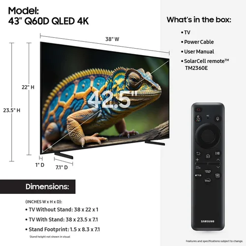 Miniatura 2 de Samsung - Smart TV QLED 4K de 43 pulgadas de la serie Q60D, Quantum HDR, con Object Tracking Sound Lite, Motion Xcelerator, diseño delgado, Gaming
