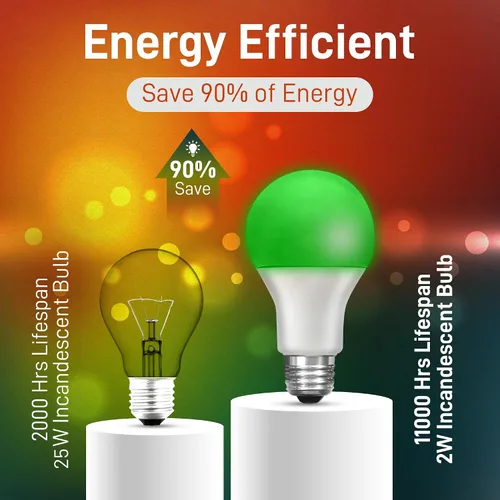 Miniatura 7 de Bombilla LED automática que cambia de color – Ciclos automáticamente entre rojo/verde/blanco cada 5 segundos – A19, E26, 2 W, bombilla LED de porche