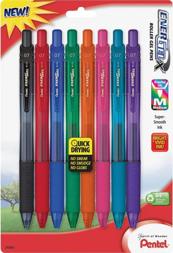 Pentel EnerGel-X Colors - Bolígrafo retráctil de gel líquido, 0.028 in, punta de metal, tinta surtida, paquete de 8 unidades (BL107CRBP8M)