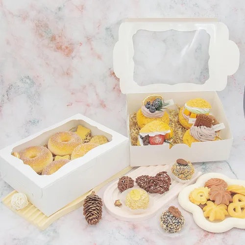 Miniatura 23 de 20 cajas blancas de panadería de 8 x 6 x 2.5 pulgadas, cajas de galletas con ventana, cajas de postre para galletas, pasteles, macarrones, donas