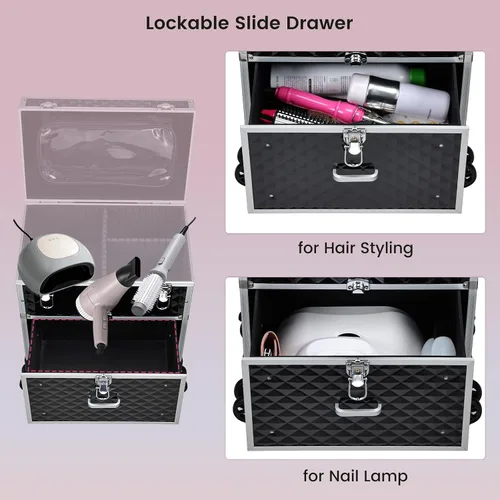 Miniatura 3 de Estuche de maquillaje profesional con cajón para artistas de maquillaje, estuche de tren cosmético, estuche de almacenamiento grande para técnicos