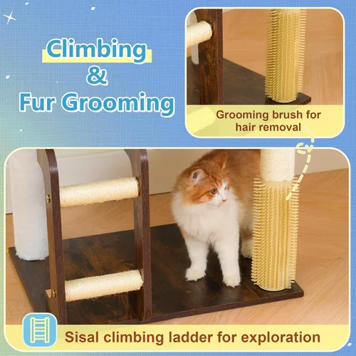 Miniatura 6 de Hey-brother Árbol de madera para gatos, torre de muebles para gatos de 69.7 pulgadas con plataformas grandes, hamacas, condominio espacioso, postes