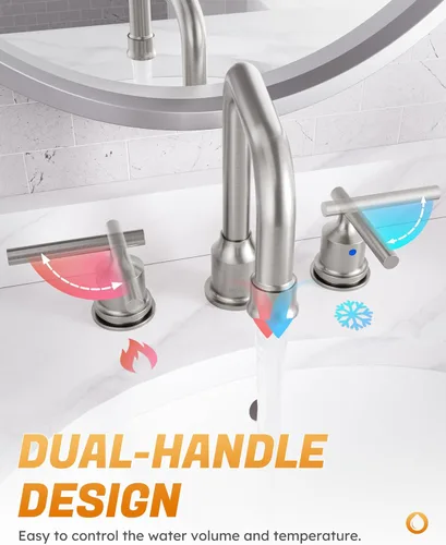 Miniatura 6 de WOWOW - Grifo de baño de alto arco de 8 pulgadas con dos llaves, diseño estándar, níquel cepillado, grifo de lavabo de 3 orificios, grifo giratorio