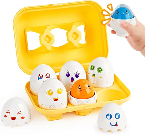 Miniatura 12 de CPSYUB Juguete de huevo a juego, 12 piezas para niños pequeños de 1 a 3 años, reconocimiento de forma y color de huevos de Pascua con cartón