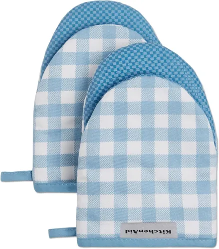 Juego de 2 manoplas mini para horno Kitchenaid Gingham, Terciopelo Azul, 5.5"x8"