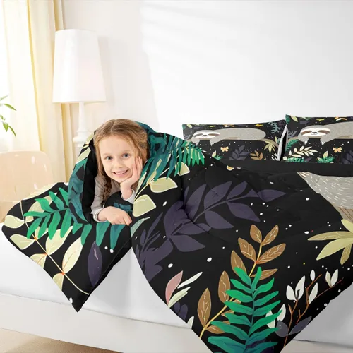 Miniatura 7 de Feelyou Juego de edredón de perezoso lindo juego de ropa de cama para niños y niñas, juego de edredón de mariposa de galaxia, hojas botánicas