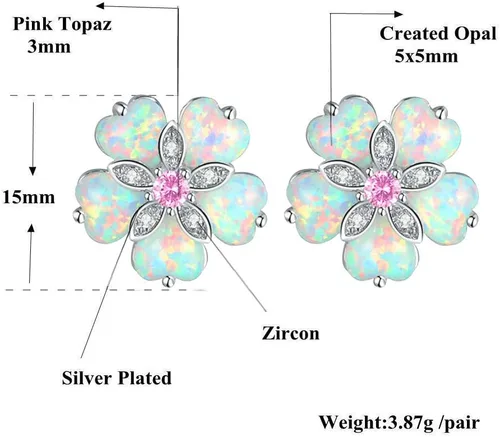 Miniatura 6 de CiNily Aretes tipo dormilona de ópalo con flores para mujer, chapados en rodio, hipoalergénicos, grandes piedras preciosas de 1932 pulgadas