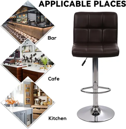 Miniatura 8 de Juego de 2 taburetes de bar, taburete giratorio ajustable de piel sintética, silla de comedor giratoria hidráulica con reposabrazos, sillas modernas
