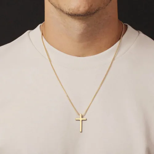 Miniatura 2 de IEFSHINY - Collar con dije de cruz de acero inoxidable para hombre, cadena de 16 a 30pulgadas, dorada, plateada, negra
