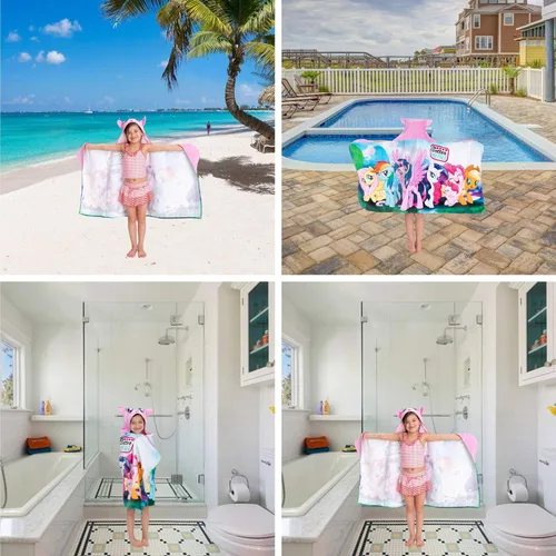 Miniatura 6 de My Little Pony Toalla Envolvente con Capucha de Rizo de Algodón Suave para Baño/Piscina/Playa, 24 x 50 pulgadas, Por Franco Kids Mi pequeño poni