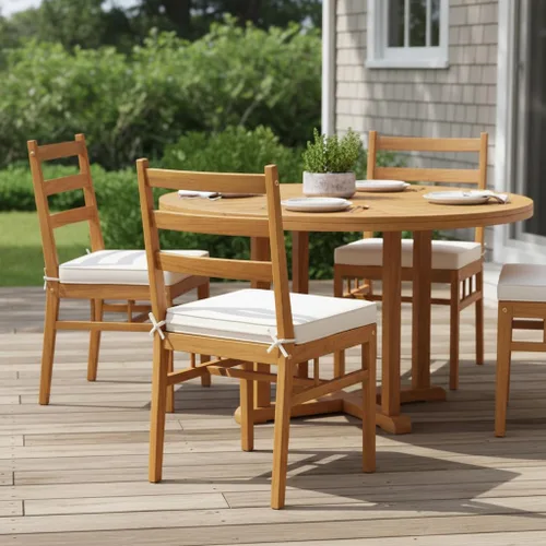 Miniatura 5 de Tangkula Juego de 4 sillas de patio de madera de acacia, sillas de comedor al aire libre con cojines de asiento acolchados, fundas lavables