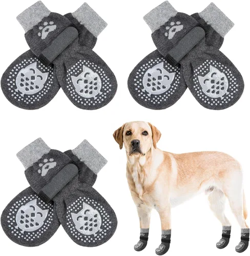 Miniatura 43 de SCENEREAL 6 piezas de calcetines antideslizantes para perros para prevenir lamido de patas para pavimento caliente/frío, calcetines de agarre