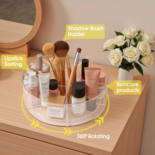 Miniatura 3 de Lonian Organizador de maquillaje giratorio de 360°, almacenamiento cosmético acrílico ajustable, organizadores de cosméticos y soporte de maquillaje