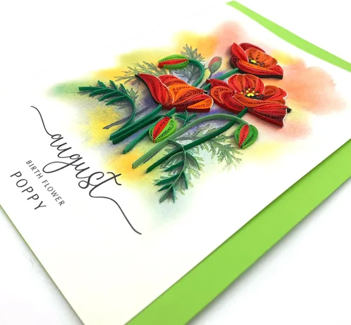 Miniatura 4 de Tarjeta de Flor de Nacimiento, Tarjeta Floral de Quilling Hecha a Mano para Cumpleaños, Aniversario, Flor de Mes de Nacimiento para Mamá, Mujeres