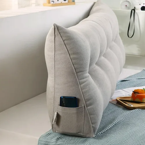 Miniatura 3 de EORNOW Almohada triangular para cabecero, cojín largo para respaldo de cabecero, cojín grande desmontable, almohada de lectura con funda extraíble