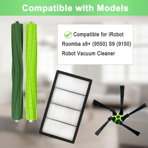 Miniatura 2 de Paquete de 9 piezas de repuesto Roomba S9 compatibles con iRobot Roomba S9+ (9550) S9 (9150) Robot Aspirador, 1 juego de cepillo de goma, 4 filtros