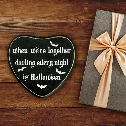 Miniatura 6 de Letrero de madera con forma de corazón gótico, cartel de «Every Night Is Halloween», arte de pared de madera gótico retro, decoración de placa