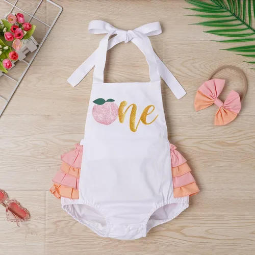 Miniatura 24 de IMEKIS Conjunto de ropa para bebé niña de primer cumpleaños con diadema de verano para sesión de fotos