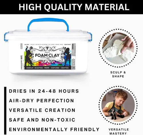 Miniatura 2 de Pixiss Arcilla de espuma para modelar en blanco y negro – Espuma de espuma de alta calidad seca al aire para cosplay para disfraces, arcilla