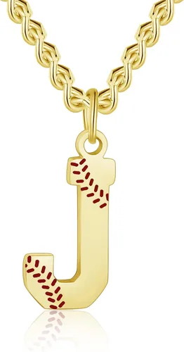 AIAINAGI Collar de béisbol con letra A-Z para niños, dije de béisbol de acero inoxidable, cadena de plata de 22 pulgadas, regalo de béisbol