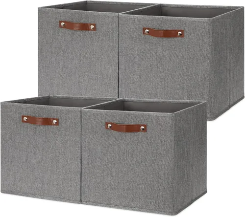 Miniatura 21 de HNZIGE Juego de 4 cubos de almacenamiento de tela, organizadores plegables para estantes, hogar, cubos decorativos para el hogar, juguetes, armario