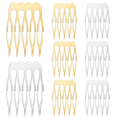 20 peines pequeños de dientes franceses para el cabello, color plateado y dorado, para cabello fino