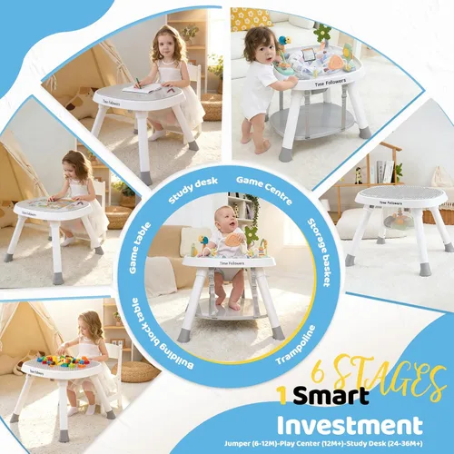 Miniatura 7 de Time Followers® 6 en 1 Centro de Actividad para Bebé Saltarines y Balancines Andador y Mesa de Juego Estacionaria de 4 Etapas para Niños Blanco