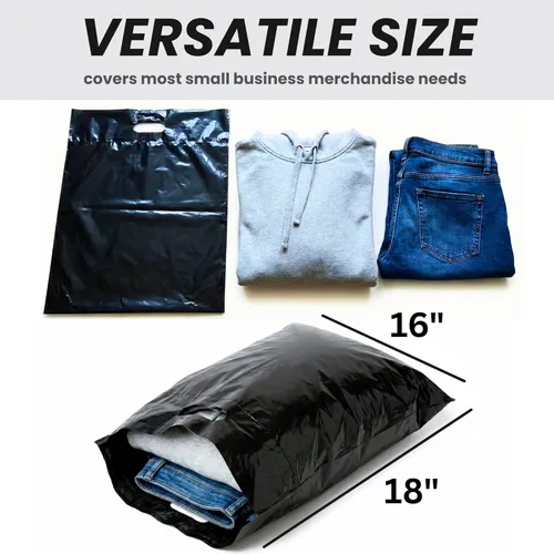 Miniatura 4 de Bolsas de plástico grandes de 16 x 18 pulgadas con asas, bolsas de plástico grandes con asas, paquete de 100 bolsas de mercancía negras gruesas