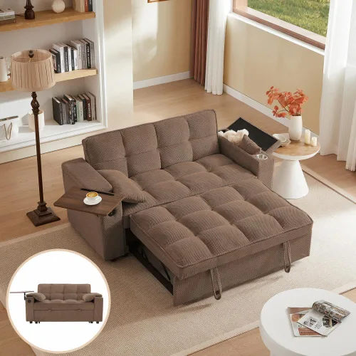Miniatura 30 de Auvsoce - Sofá cama biplaza de 65 pulgadas, sofá convertible para sala de estar, sofá para RV con respaldo ajustable, chaise longue, mesa lateral