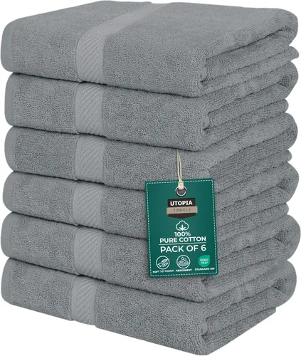 Miniatura 8 de Utopia Towels Juego de 6 toallas de baño (24 x 48 pulgadas), 100% algodón hilado en anillo de 500 GSM, medianas, ligeras y altamente absorbentes